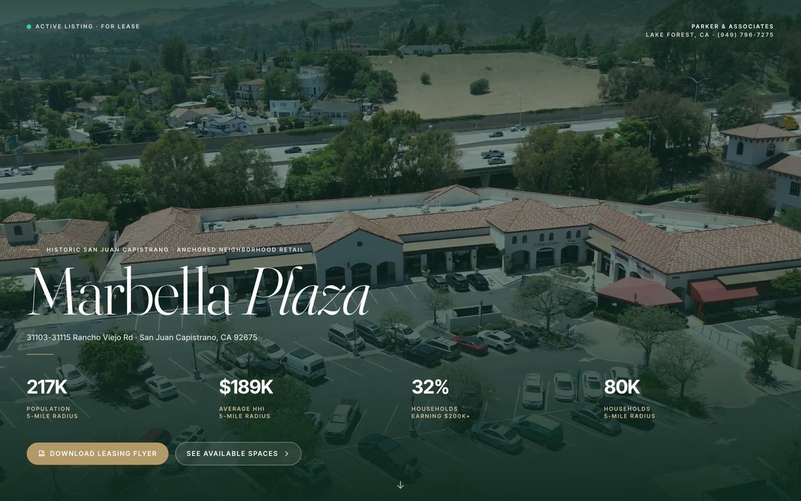 Marbella Plaza single-property listing website — desktop